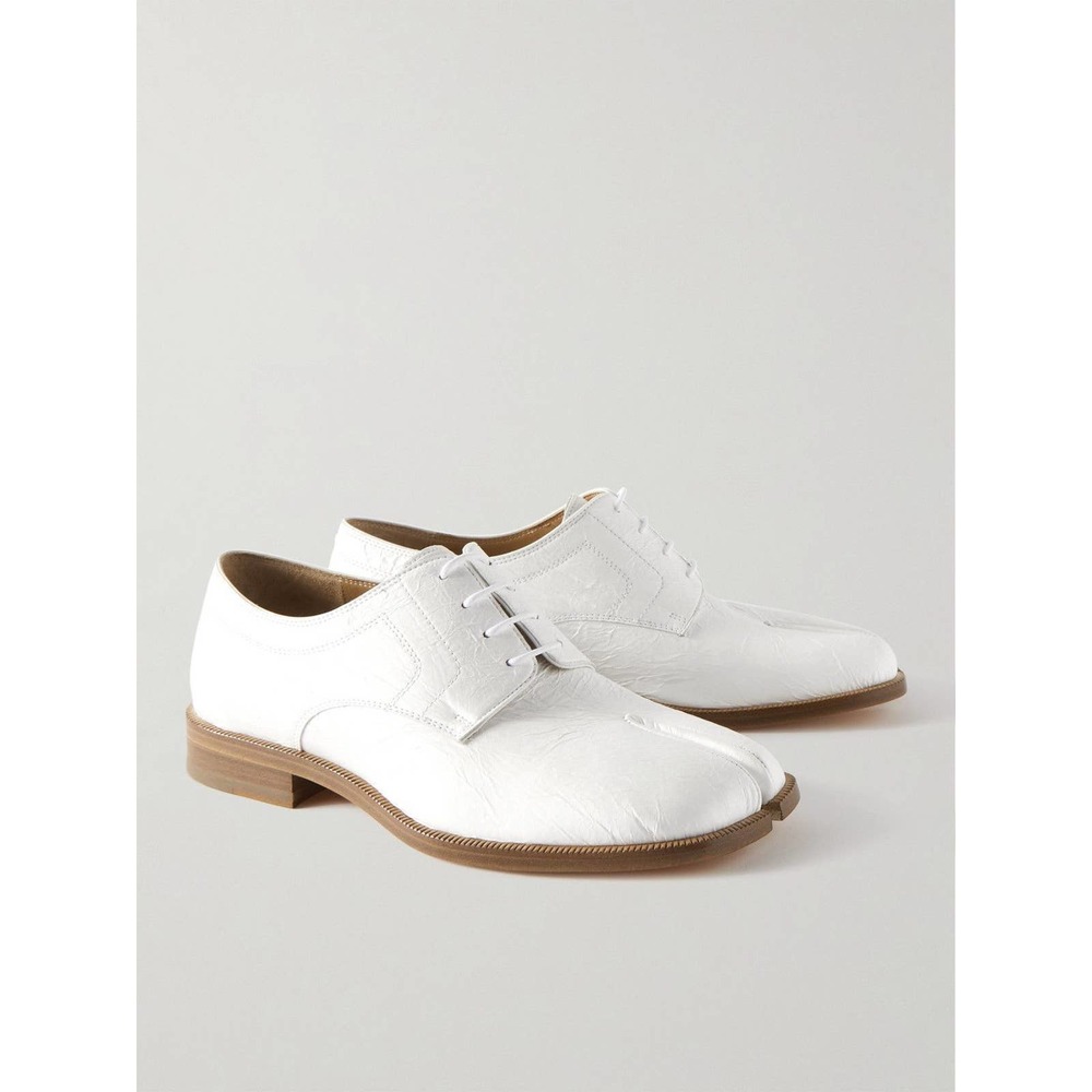 Maison Margiela - Tabi Split Toe crinkle Leather Derby Shoes - White